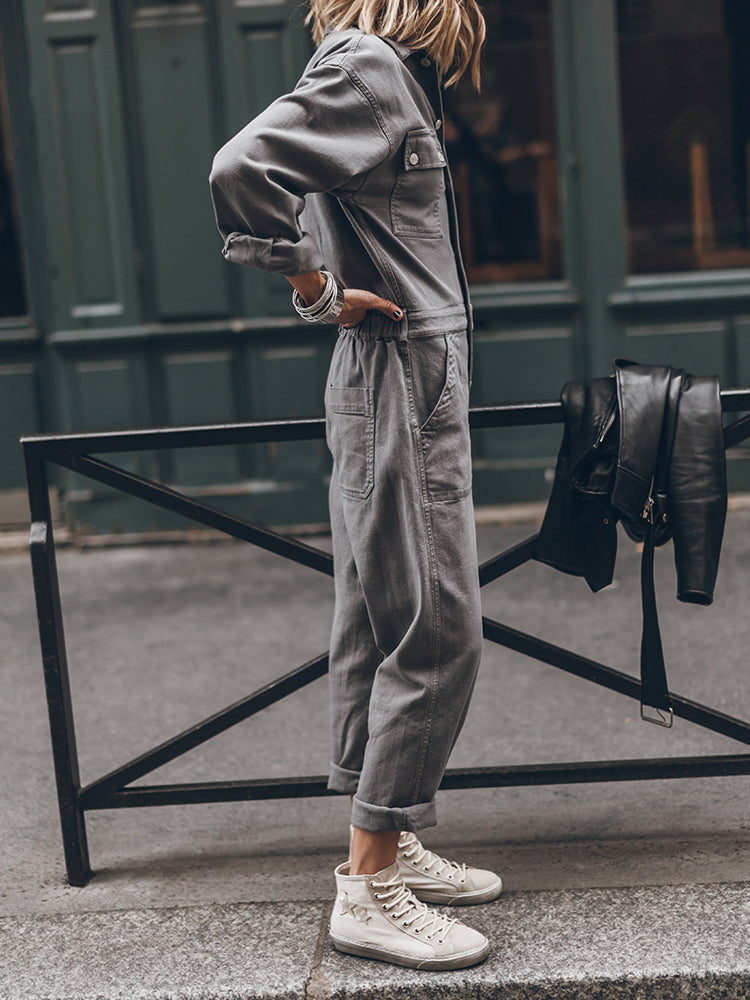 Trendy Dames Utility Jumpsuit met Lange Mouwen en Zakken