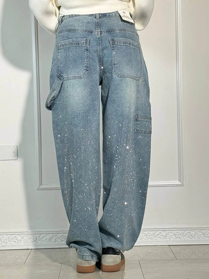 Trendy Baggy Jeans Voor Vrouwen Met Strass En Wijde Pijpen