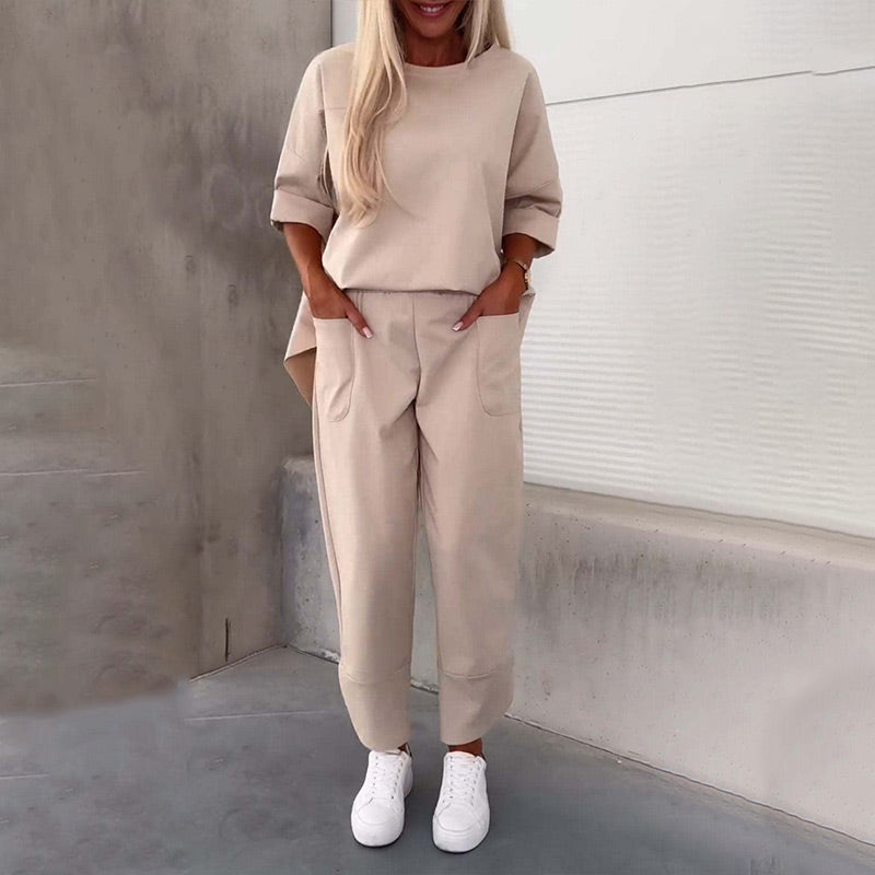 Casual Dames Loungewear Set met Losse Top en Wijde Broek