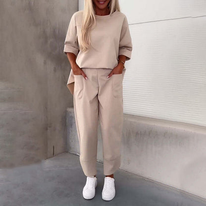 Casual Dames Loungewear Set met Losse Top en Wijde Broek