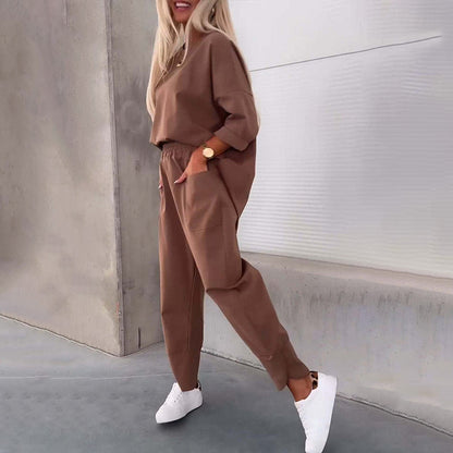 Casual Dames Loungewear Set met Losse Top en Wijde Broek
