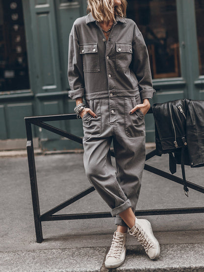 Trendy Dames Utility Jumpsuit met Lange Mouwen en Zakken