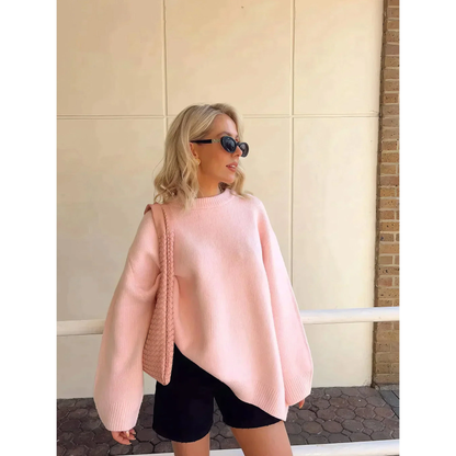 Roze Zachte Oversized Dames Trui met Lange Mouwen