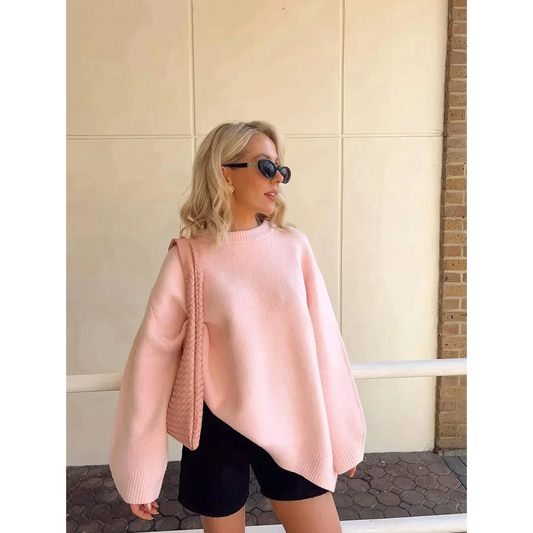 Roze Zachte Oversized Dames Trui met Lange Mouwen