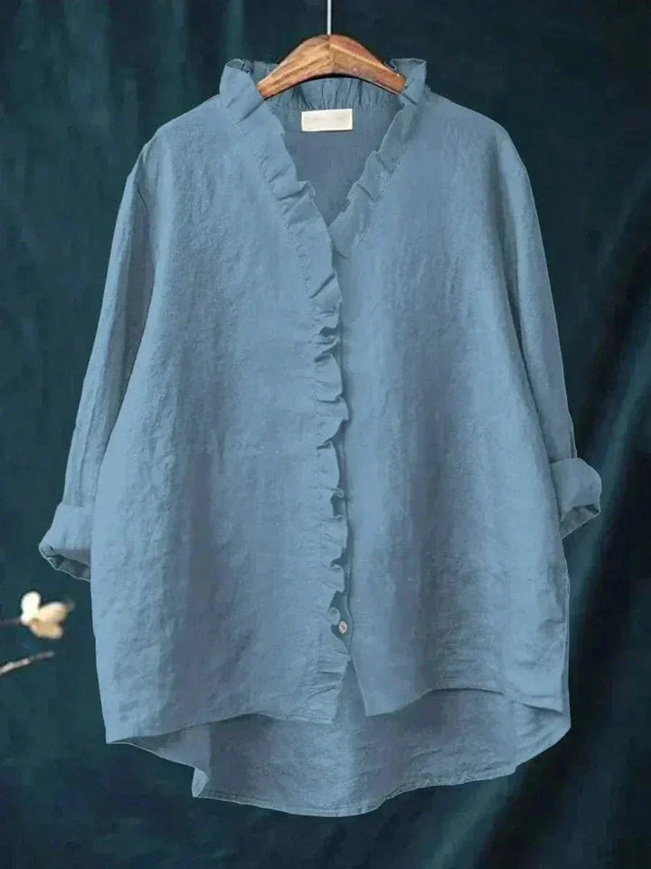 Linen Ruffle Button-Down Blouse for Women