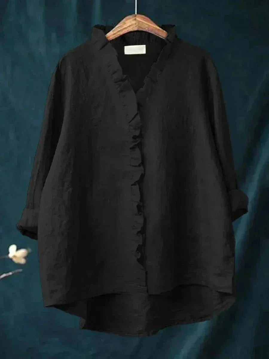 Linen Ruffle Button-Down Blouse for Women