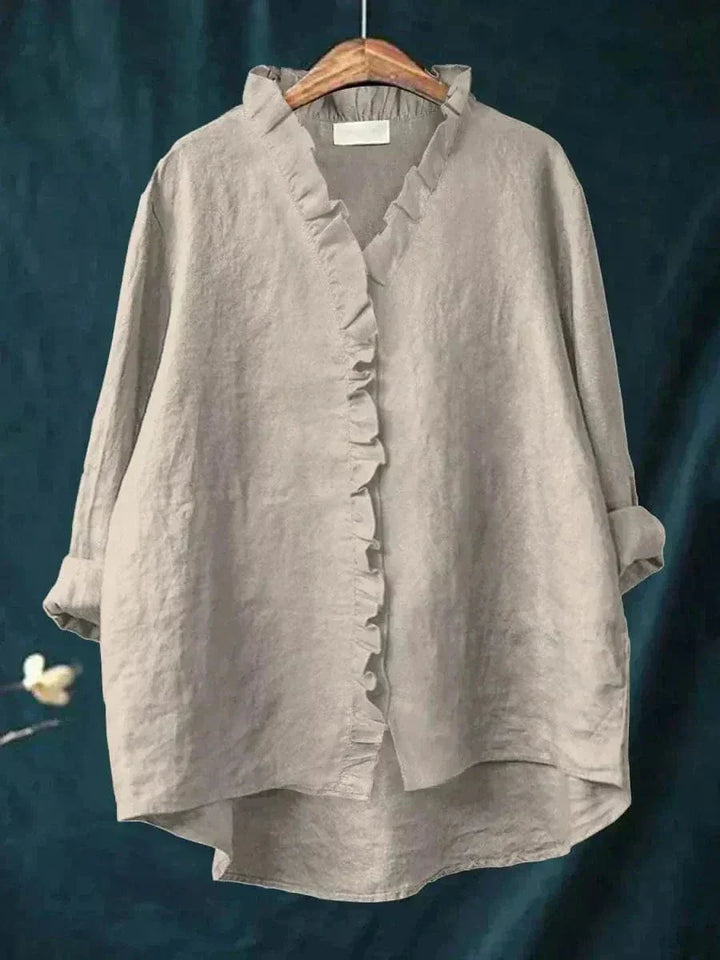 Linen Ruffle Button-Down Blouse for Women