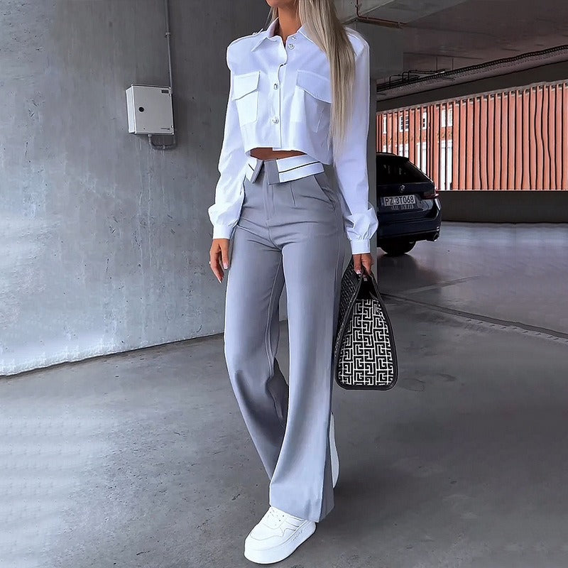 Dames Elegante Co Ord Set met Blouse en Hoge Taille