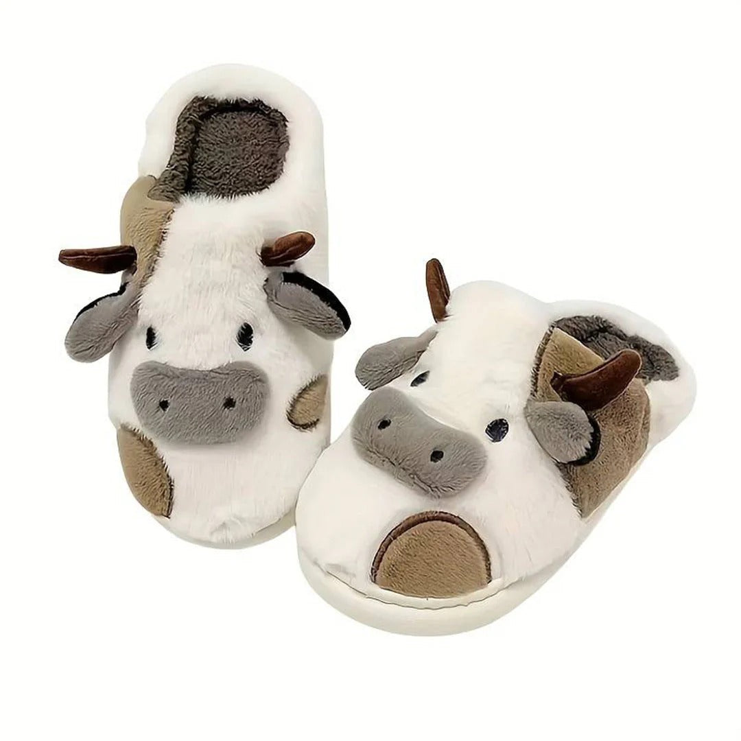 Zachte Warme Dames Pantoffels met Speelse Koeienprint