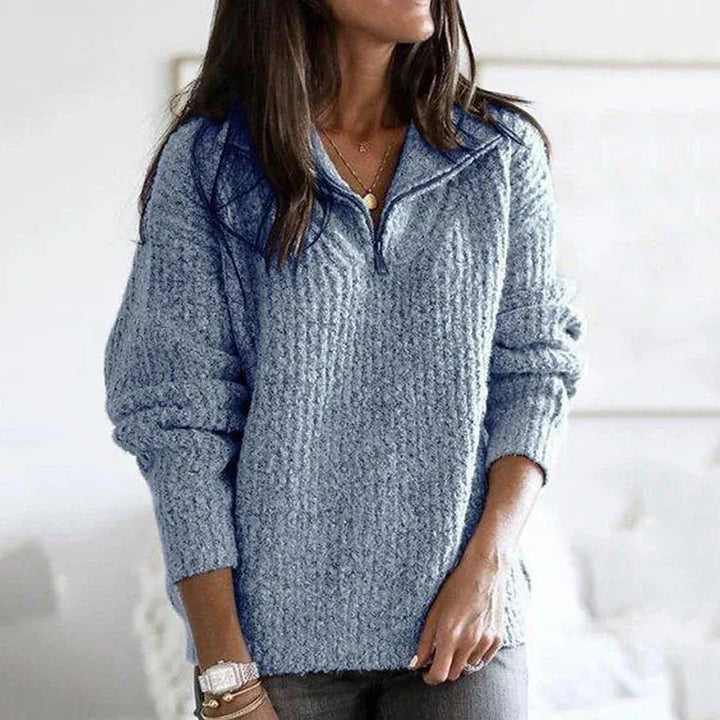 Soft Warm Women's Half-Zip Sweater with Knitted Texture