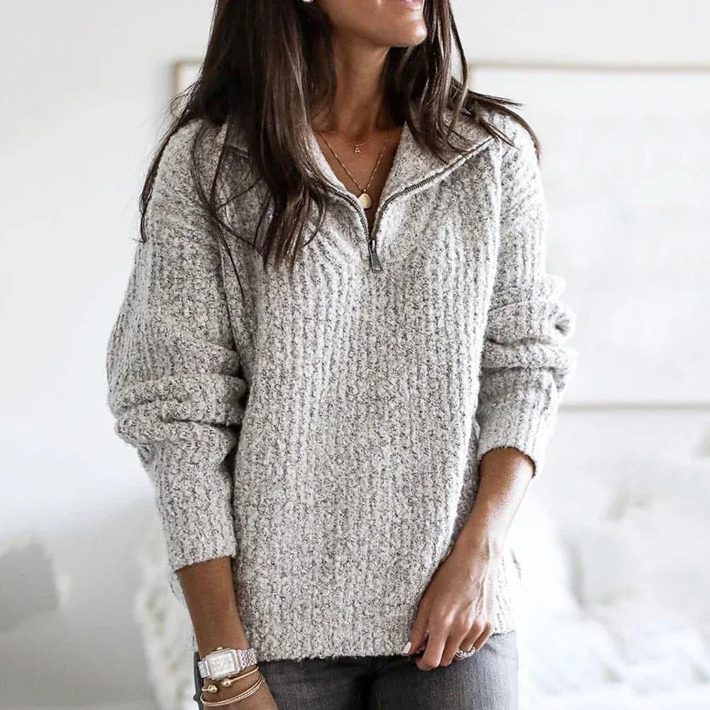 Soft Warm Women's Half-Zip Sweater with Knitted Texture