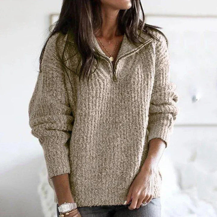 Soft Warm Women's Half-Zip Sweater with Knitted Texture