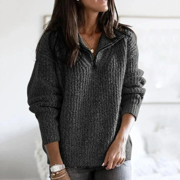 Soft Warm Women's Half-Zip Sweater with Knitted Texture