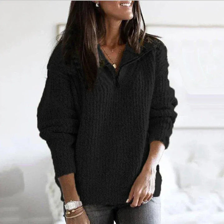 Soft Warm Women's Half-Zip Sweater with Knitted Texture