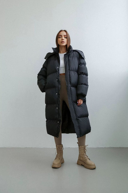 Lange Warme Oversized Dames Puffer Jas met Capuchon