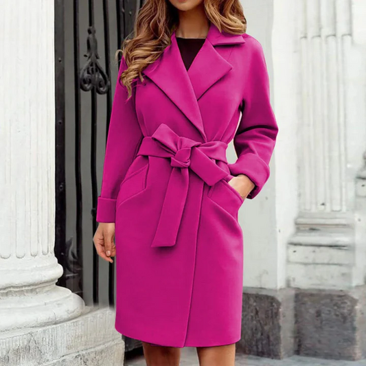 Stijlvolle Dames Wolmix Trenchcoat Winterjas met Ceintuur