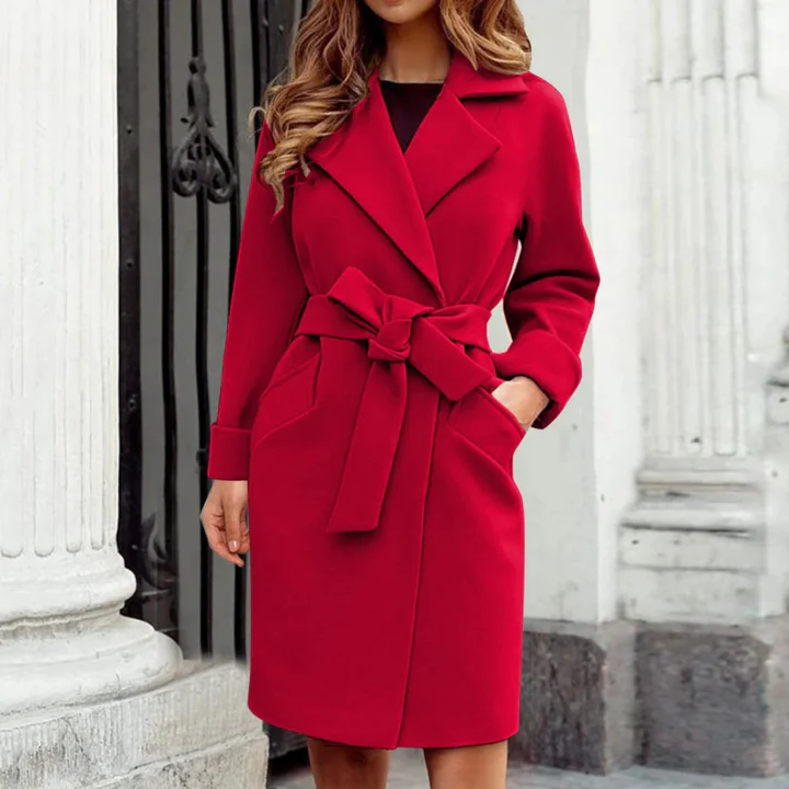 Stijlvolle Dames Wolmix Trenchcoat Winterjas met Ceintuur