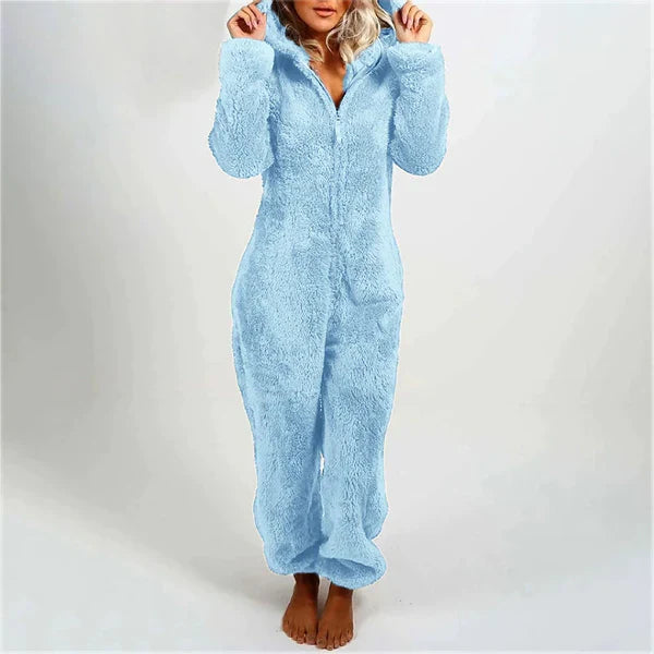 Warme Teddy Fleece Dames Onesie met Capuchon