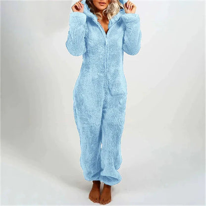 Warme Teddy Fleece Dames Onesie met Capuchon