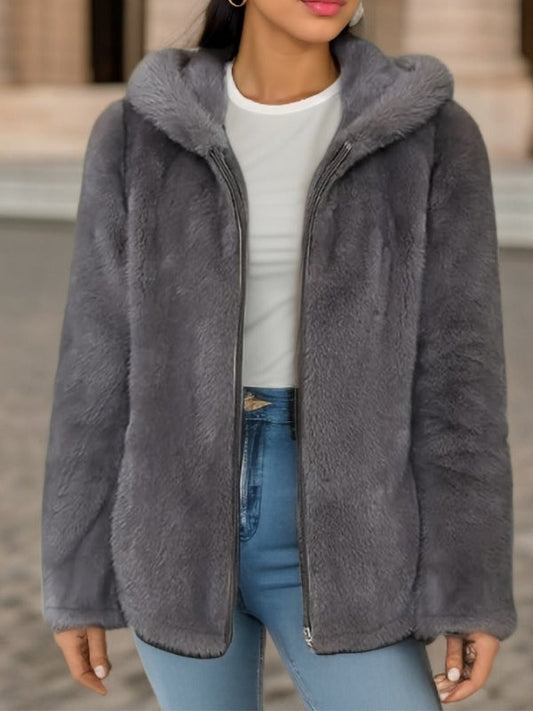 Warme Zachte Dames Teddy Fleece Jas met Capuchon
