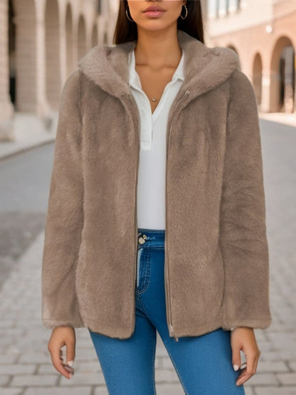 Warme Zachte Dames Teddy Fleece Jas met Capuchon