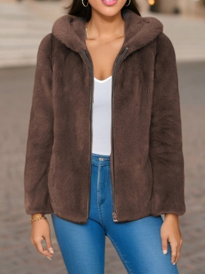 Warme Zachte Dames Teddy Fleece Jas met Capuchon