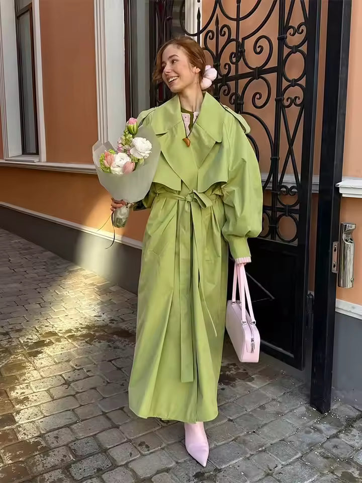 Groene Oversized Dames Trenchcoat met Ceintuur