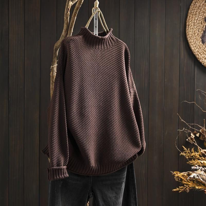 Textured Wool Long Sleeve Crew Neck Sweater for Women