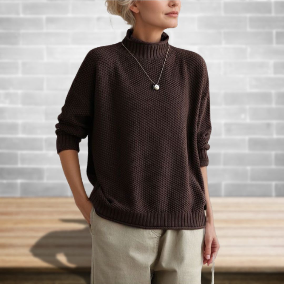 Textured Wool Long Sleeve Crew Neck Sweater for Women - View 8