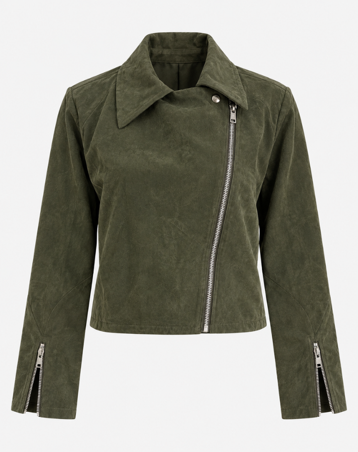 Blouson Biker en Cuir Élégant pour Femme avec Fermeture Éclair et Coupe Courte