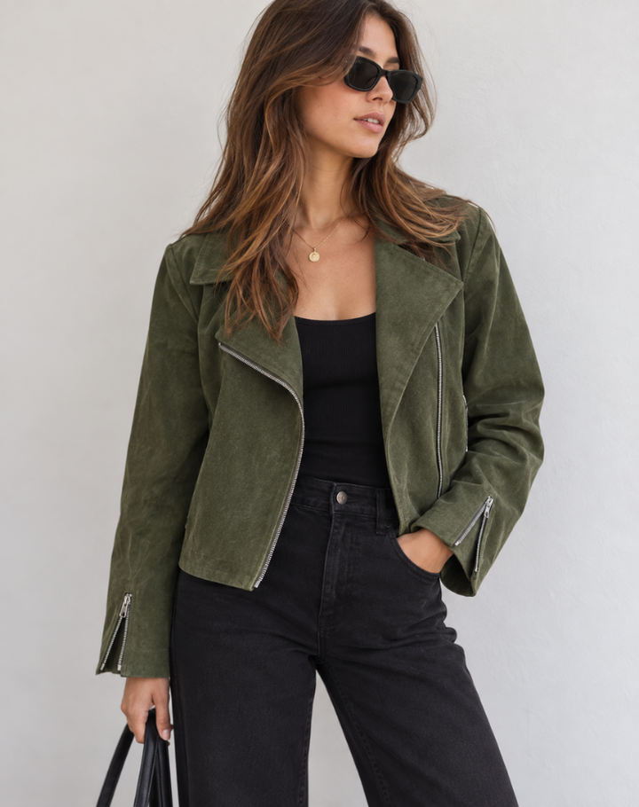 Blouson Biker en Cuir Élégant pour Femme avec Fermeture Éclair et Coupe Courte