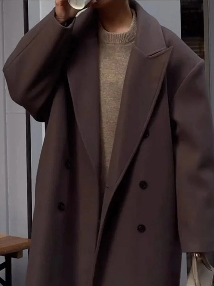 Oversized Women's Coat with Double Buttons