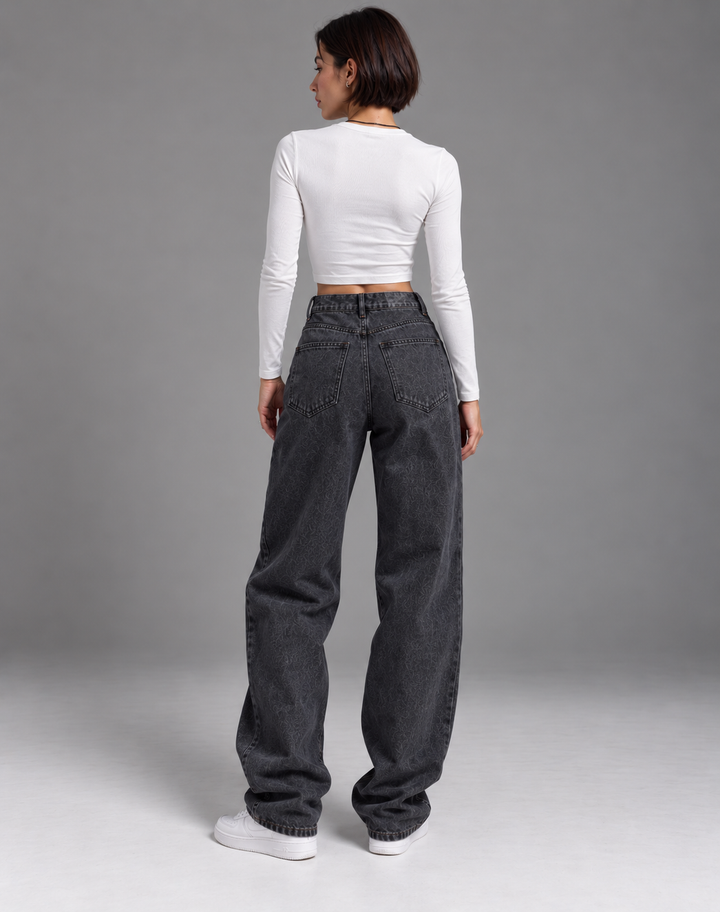 Losvallende Denim Dames Jeans met Rechte Pijp en Vijf Zakken