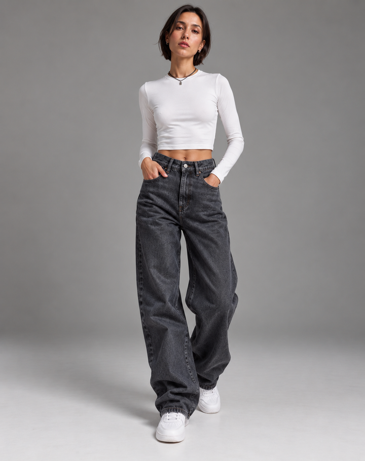Losvallende Denim Dames Jeans met Rechte Pijp en Vijf Zakken