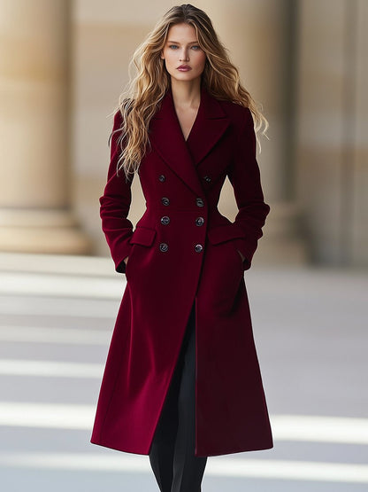 Elegante Warme Getailleerde Dames Winterjas met Dubbele Knopen
