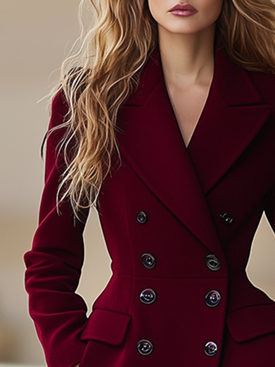 Elegante Warme Getailleerde Dames Winterjas met Dubbele Knopen