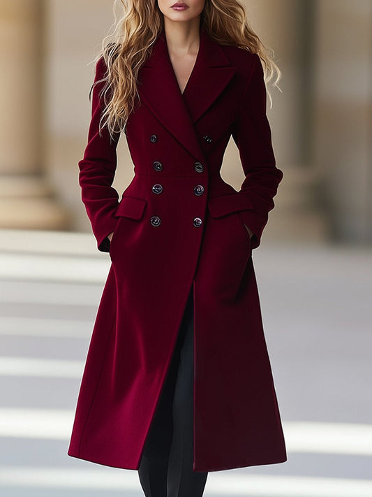 Elegante Warme Getailleerde Dames Winterjas met Dubbele Knopen