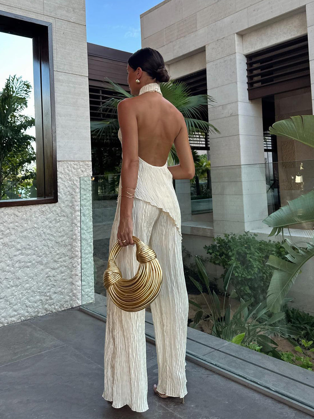Talisa | Plissé Jumpsuit met Halternek