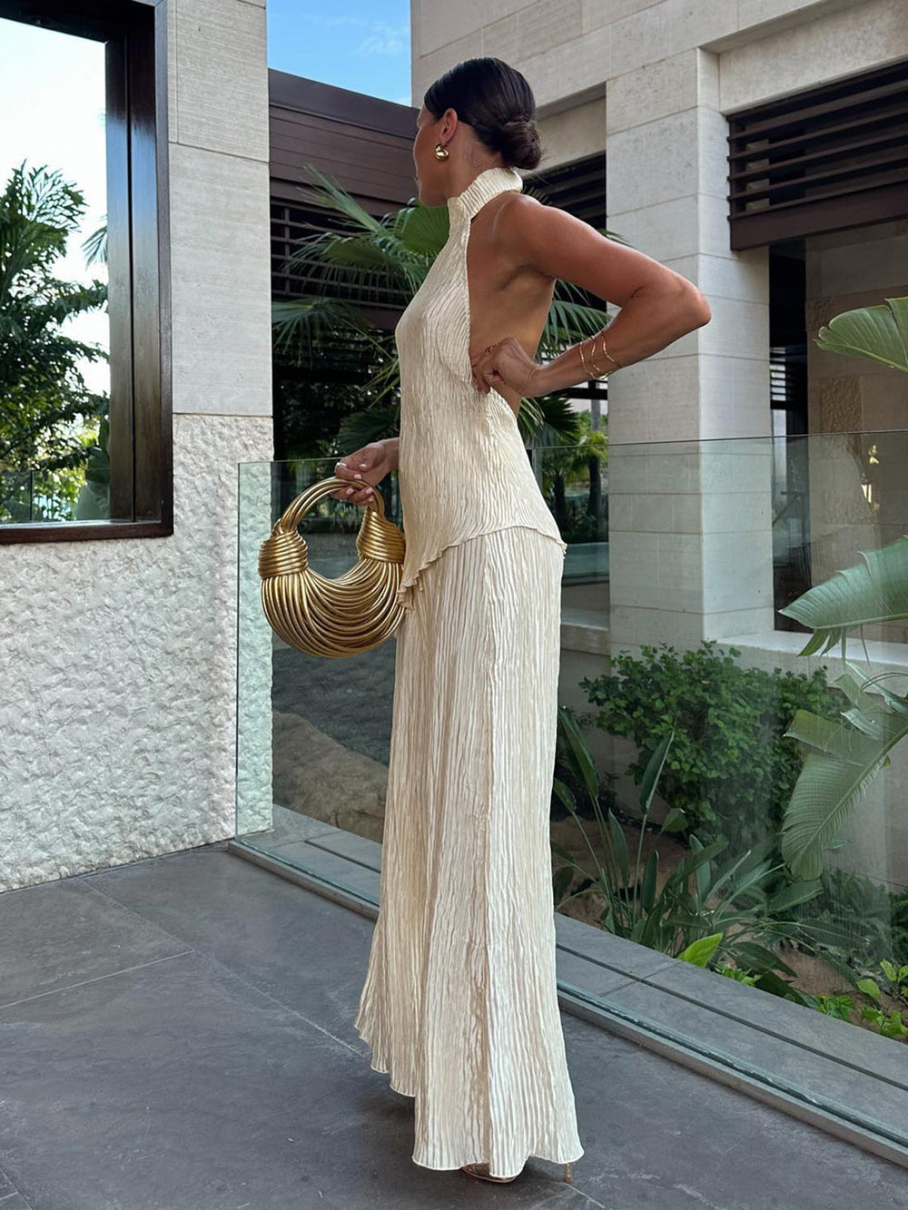 Talisa | Plissé Jumpsuit met Halternek