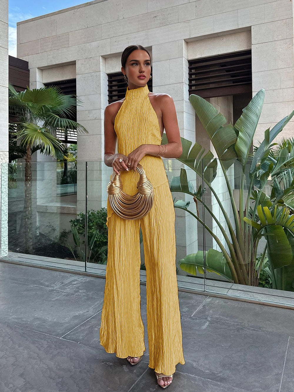 Talisa | Plissé Jumpsuit met Halternek