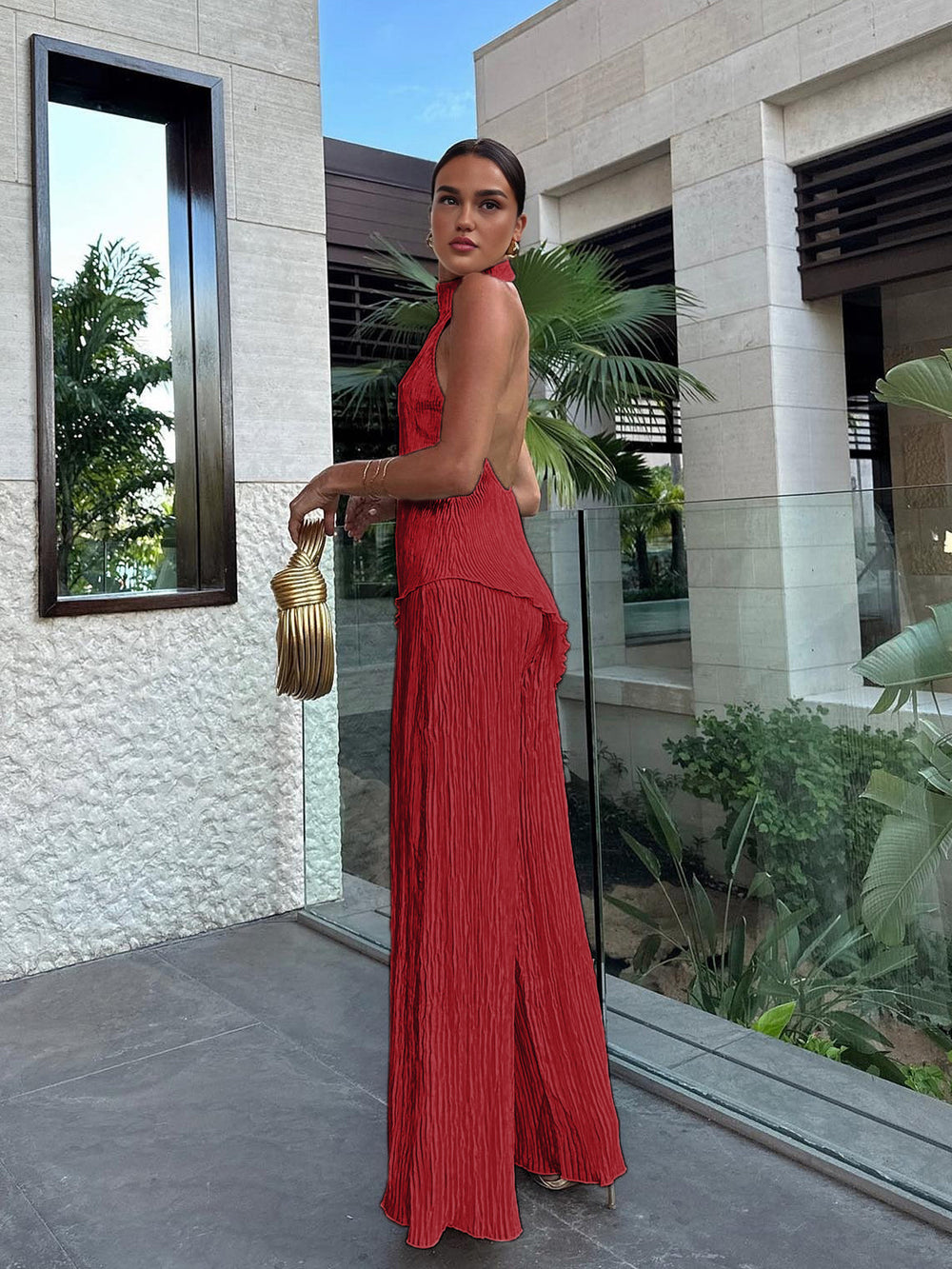 Talisa | Plissé Jumpsuit met Halternek