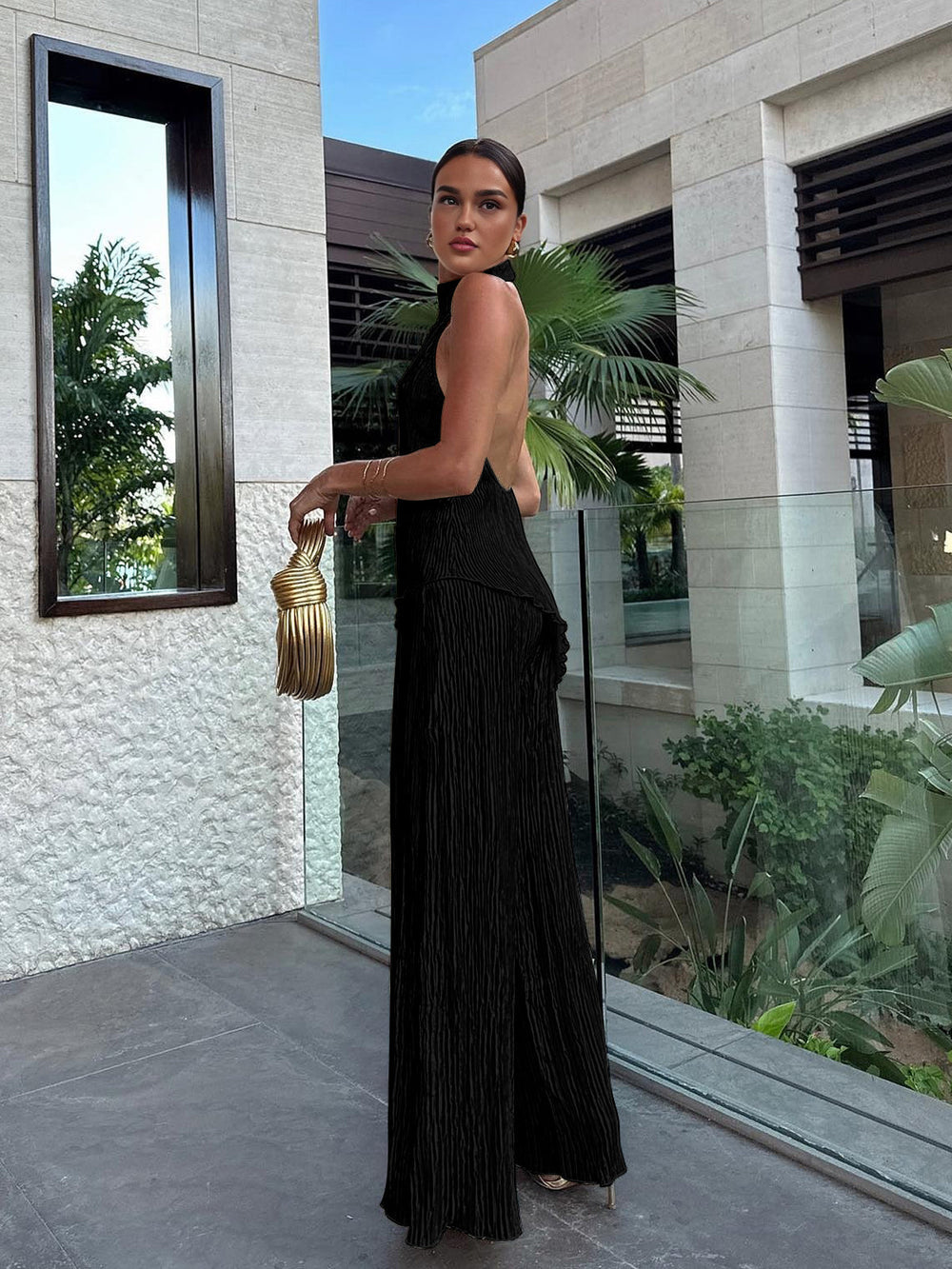 Talisa | Plissé Jumpsuit met Halternek
