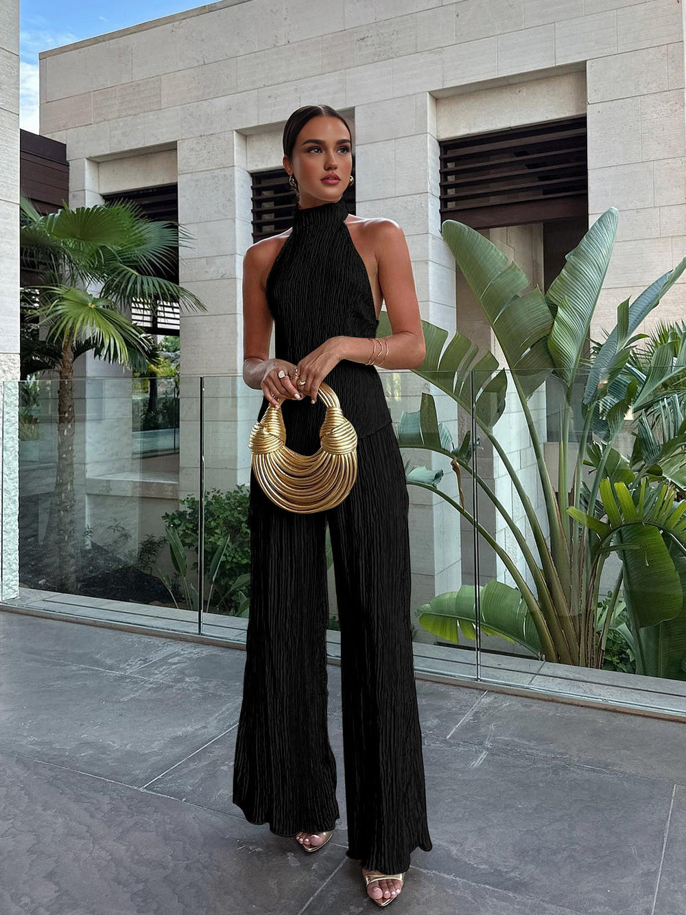 Talisa | Plissé Jumpsuit met Halternek