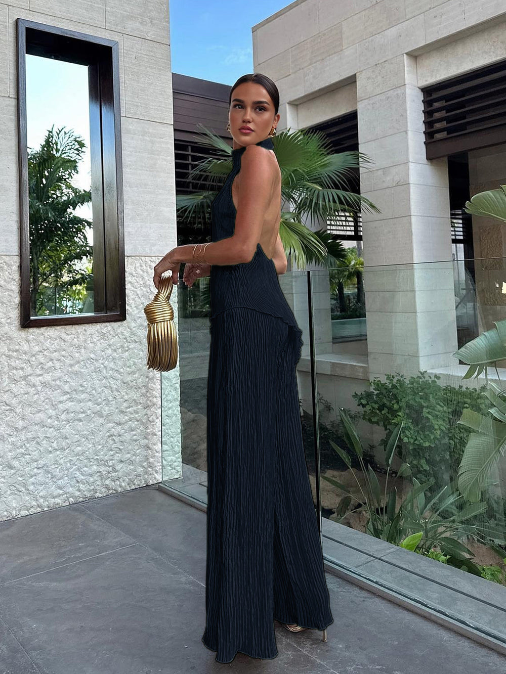 Talisa | Plissé Jumpsuit met Halternek