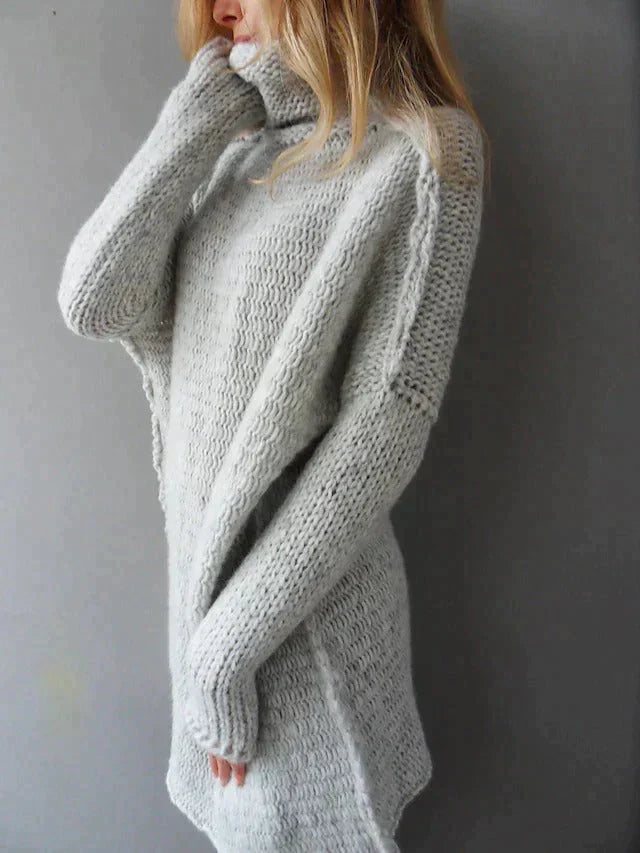 Oversized Zachte Grijs Dames Gebreide Trui met Col