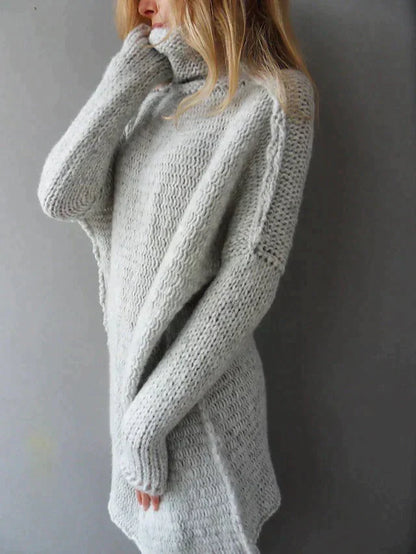 Oversized Zachte Grijs Dames Gebreide Trui met Col