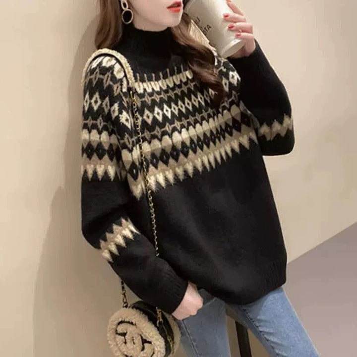 Fair Isle Turtleneck Sweater for Women - Schwarz