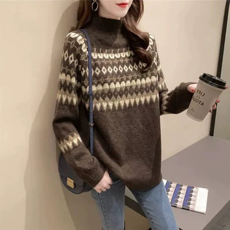 Fair Isle Turtleneck Sweater for Women - Braun