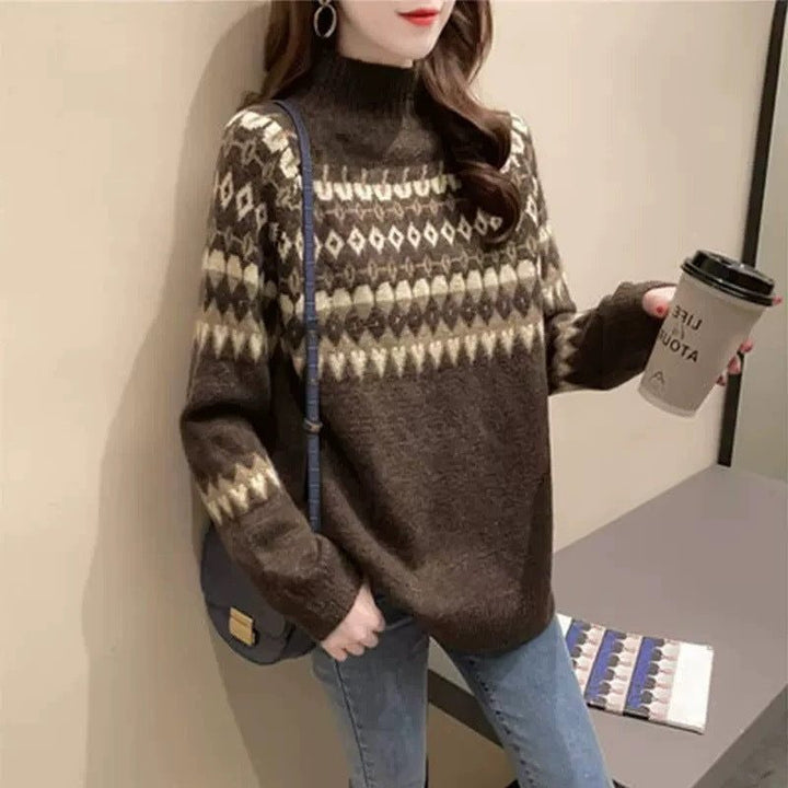 Fair Isle Turtleneck Sweater for Women - Braun