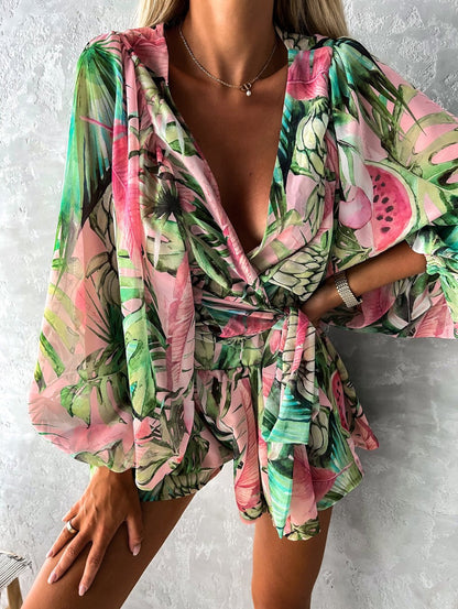 Irene | Chiffon Playsuit met Tropische Print